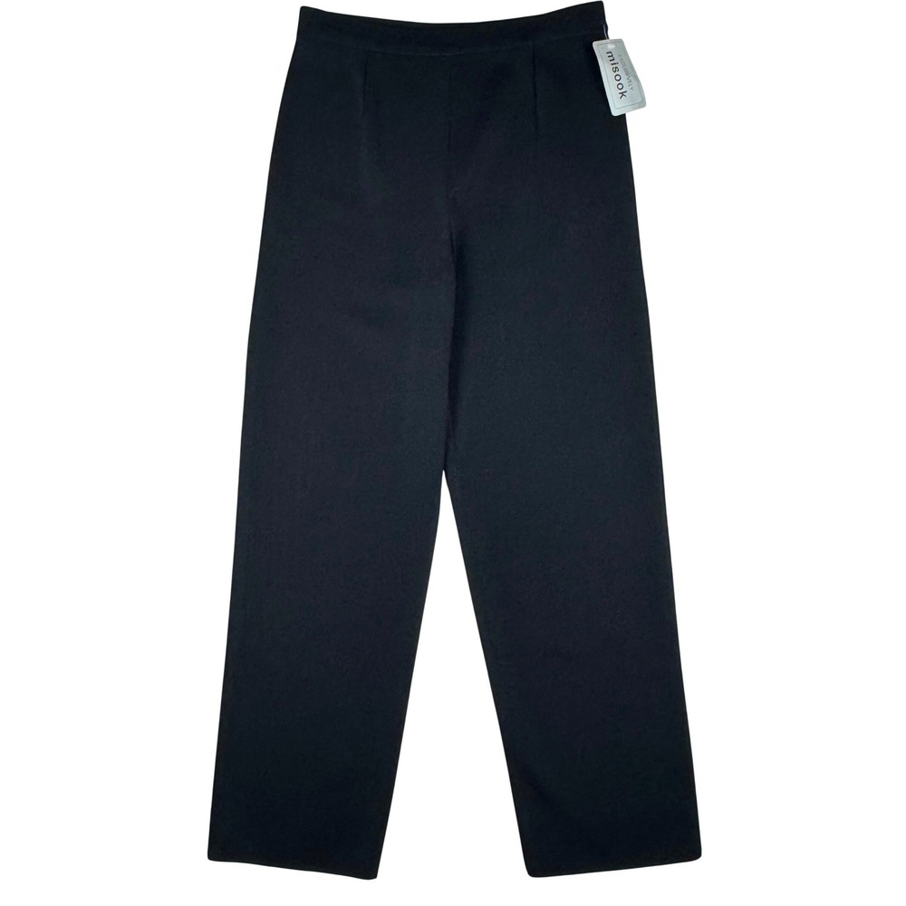 NWT Misook Knit Pants Straight Leg Pull On Petite M Black Office Travel Stretch